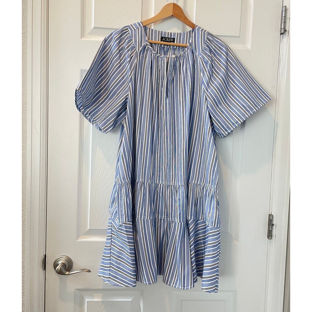 New! J. Crew Factory  Striped Ruffle-Sleeve Shirt-Dress Sail Blue Sz S #
